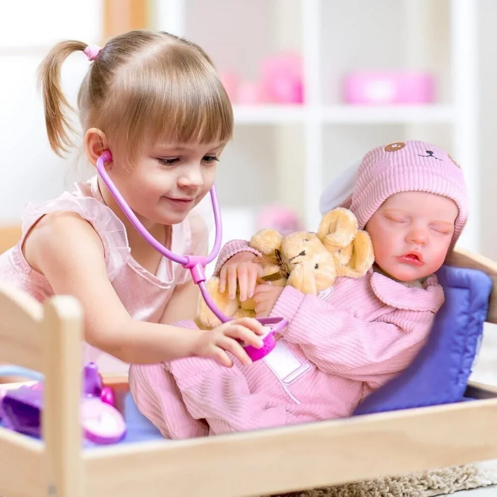 🆕18inch Soft Cloth Body Newborn Baby Poseable Limbs Pink Bella Doll Baby Girl